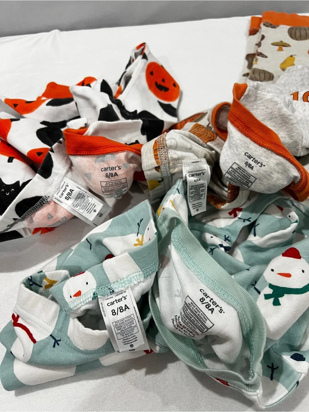 Carter's Lot of Three Set Kids Boy Pajama Size 8 Cotton Holyday Fall Prints